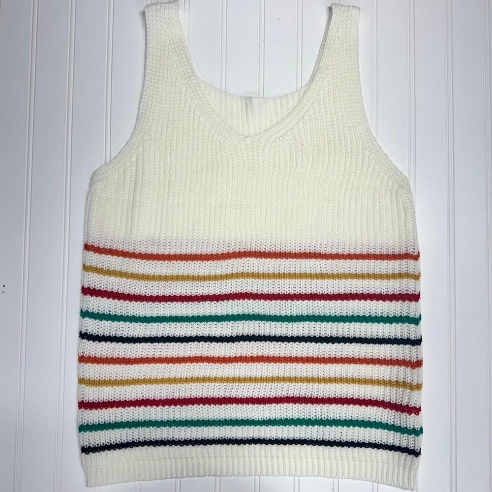 Cream & White Striped Knit Tank Top | Size Small | Excellent Condition